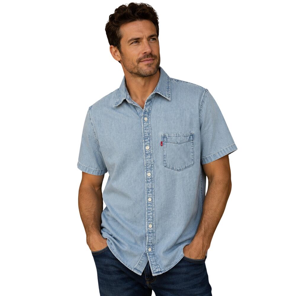 Levis XL standard fit chambray denim button up minimalist preppy casual career #
